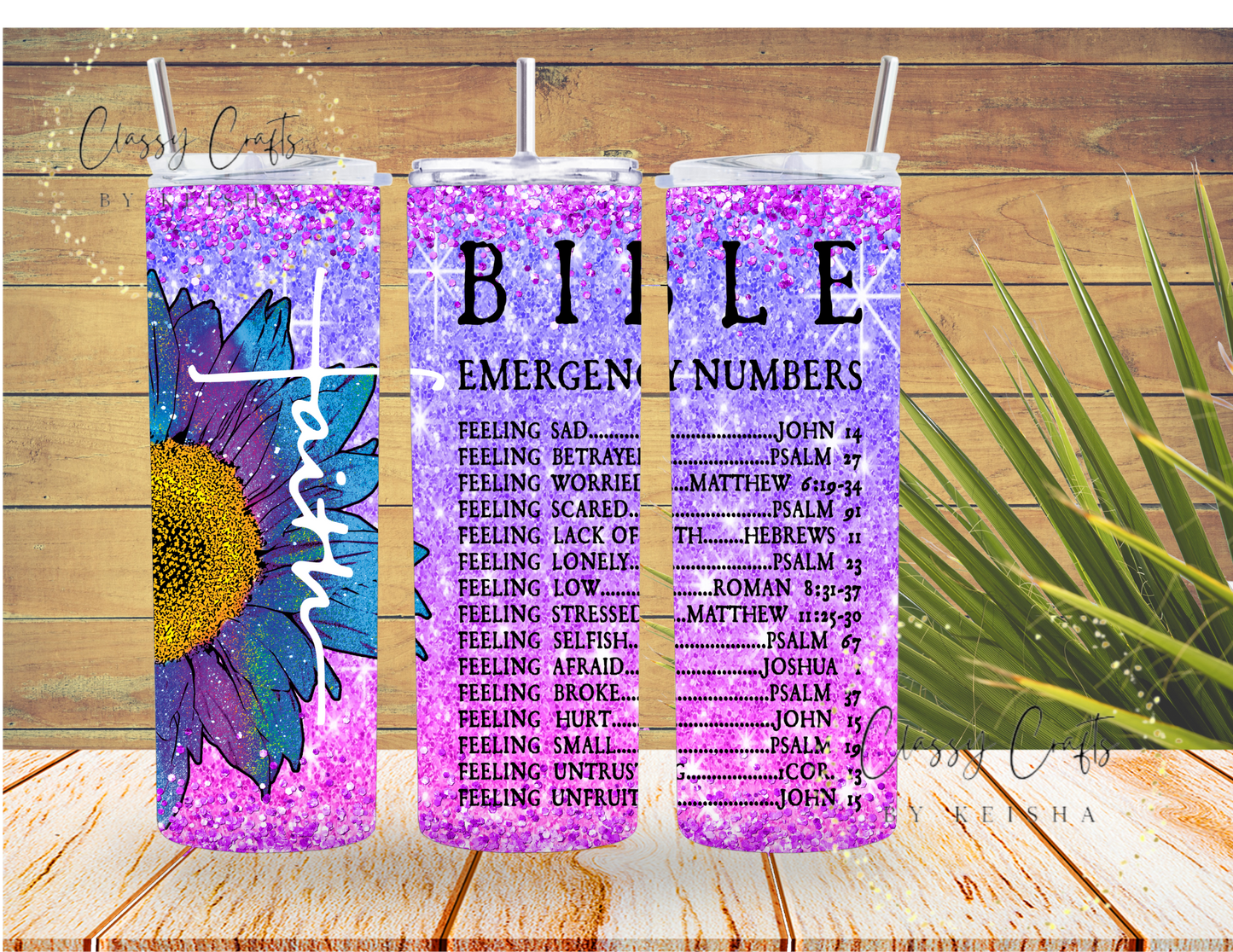 Purple Bible Emergency Numbers 20oz Tumbler