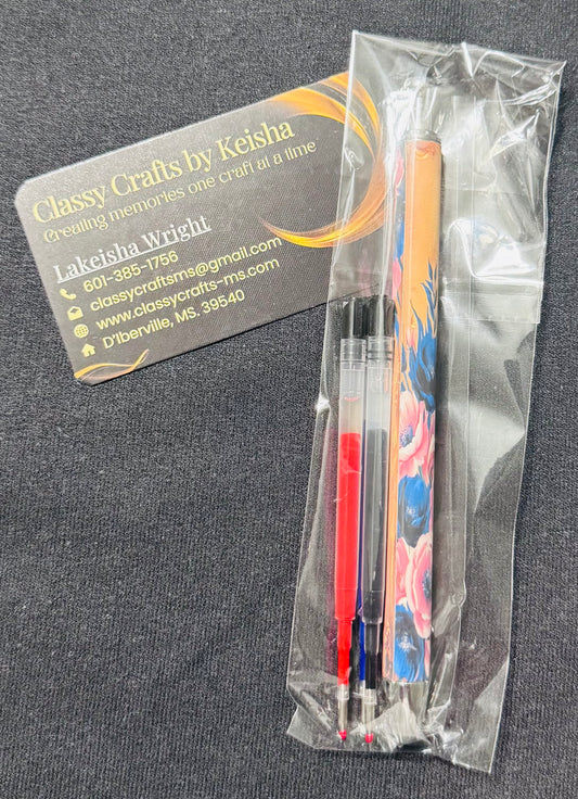 Gold and Floral Ball Point Pen