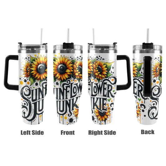 Sunflower Junkie 40oz Tumbler with Black Handle