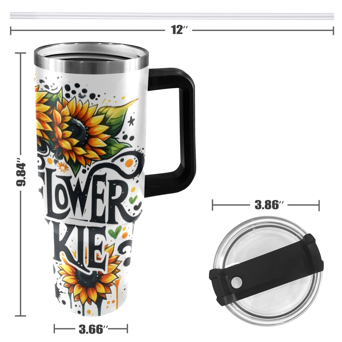 Sunflower Junkie 40oz Tumbler with Black Handle