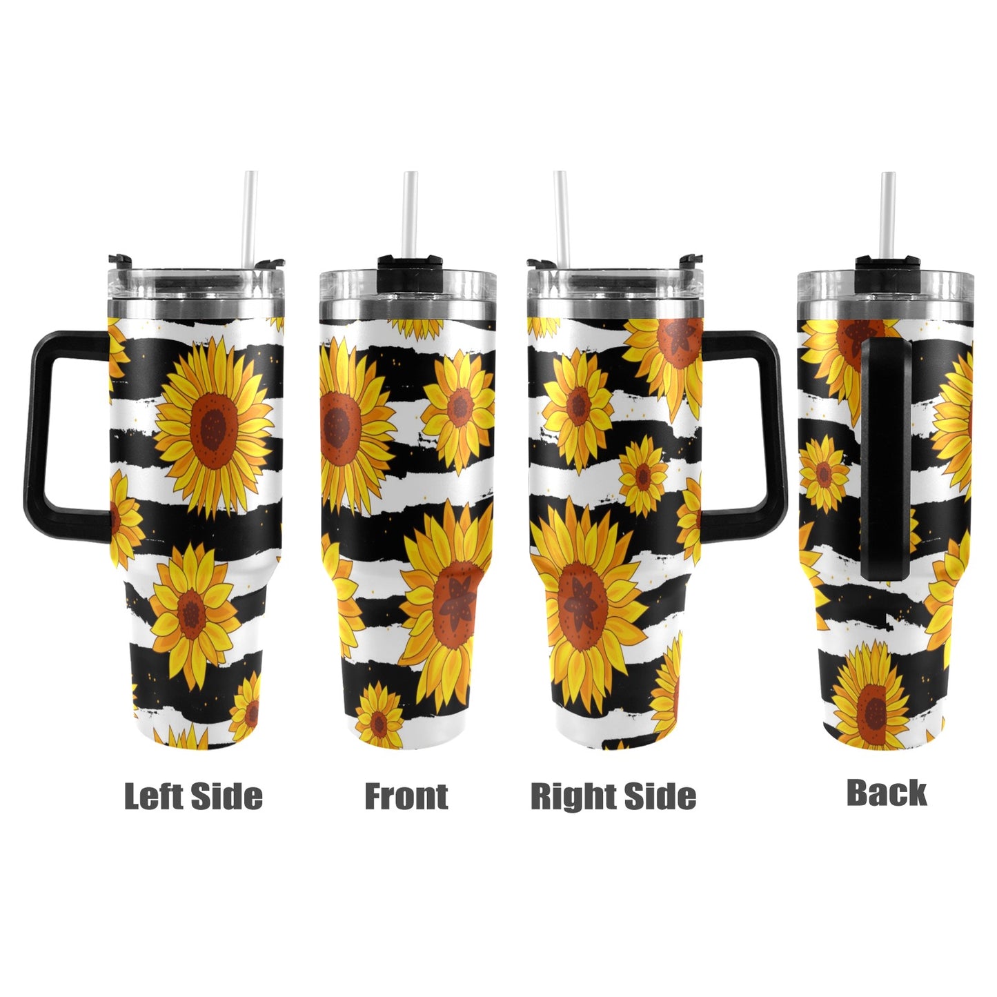 Sunflowers on Strips 40oz Tumbler with Black Handle