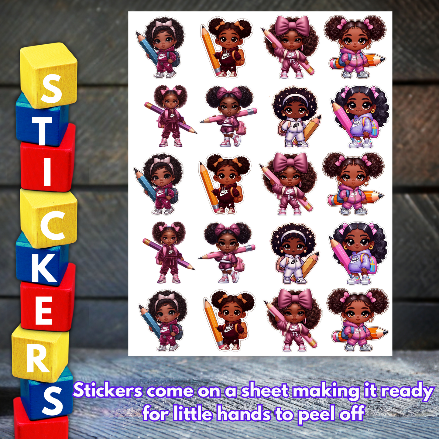 Little Girl Back to School Kids Stickers