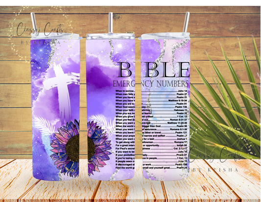 Purple Bible Emergency Numbers 20oz Tumbler