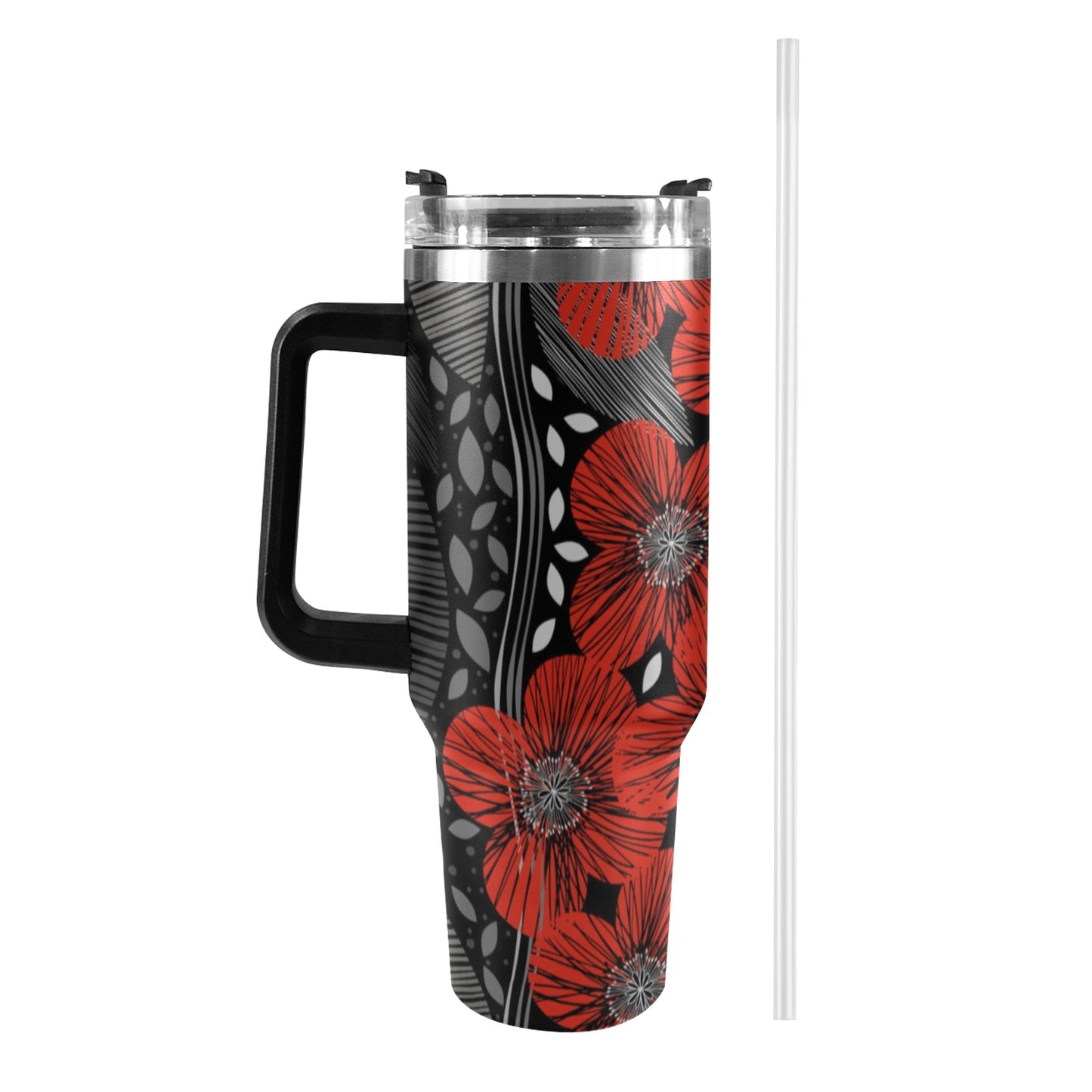 Red Poppies 40oz Tumbler with Black Handle