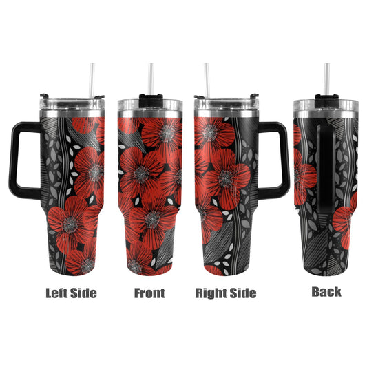 Red Poppies 40oz Tumbler with Black Handle