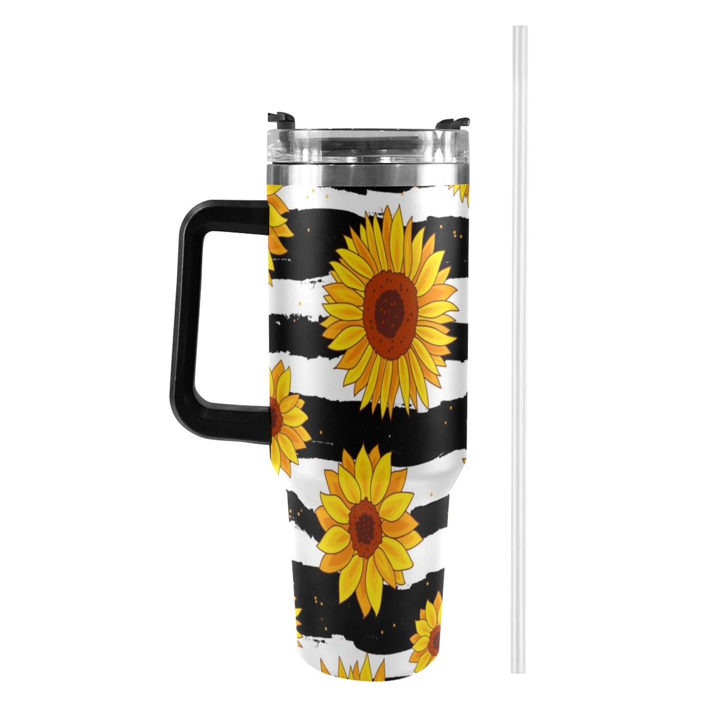 Sunflowers on Strips 40oz Tumbler with Black Handle