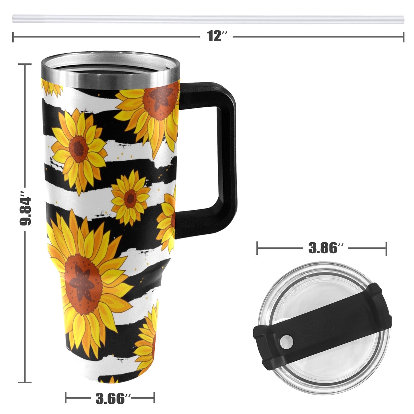 Sunflowers on Strips 40oz Tumbler with Black Handle