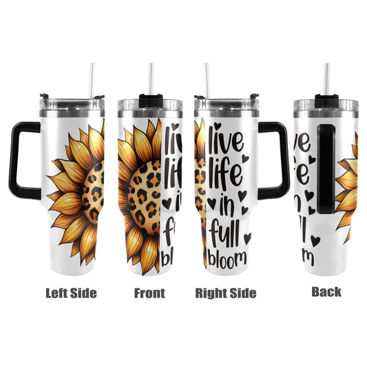 Live Life in Full Bloom 40oz Tumbler with Black Handle