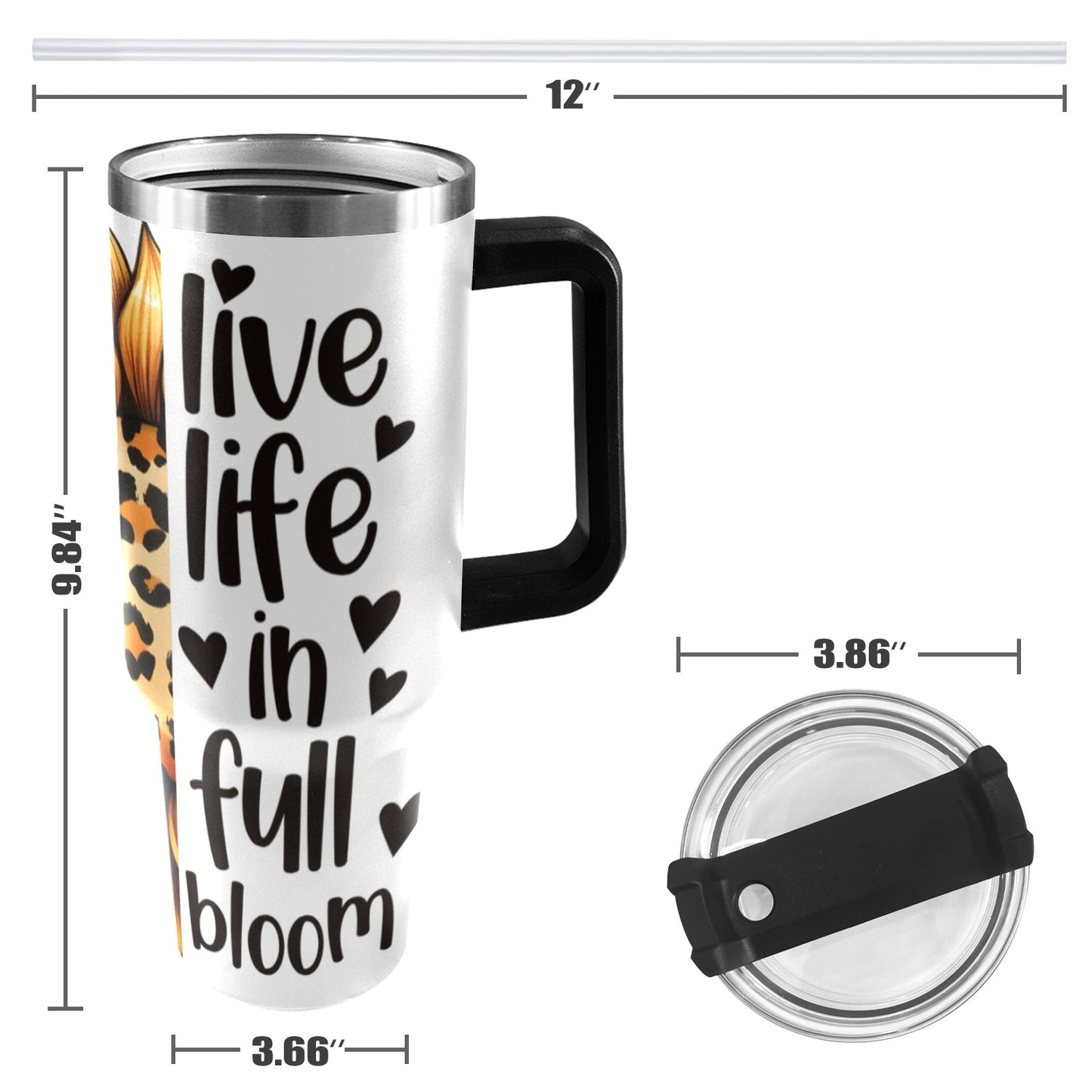 Live Life in Full Bloom 40oz Tumbler with Black Handle