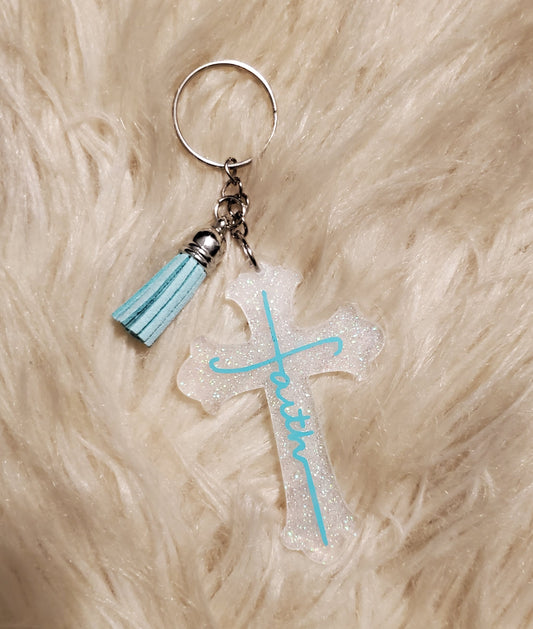 Glittered Cross Keychain